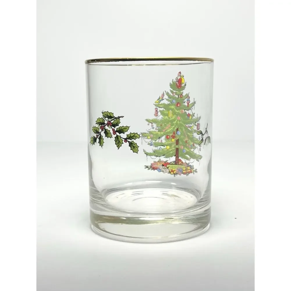 Spode “Christmas Tree” 3 Old Fashioned Tumbler Drinking Glasses 4 1/4” 14oz